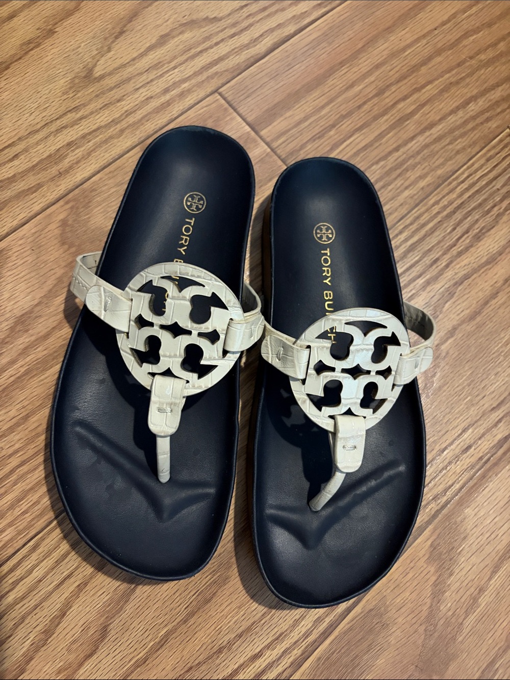 Tory Burch Miller Cloud New Cream / Perfect Navy Thong Sandals